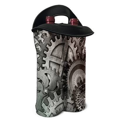 Steampunk Metal Gears Print Double Neoprene Wine Tote