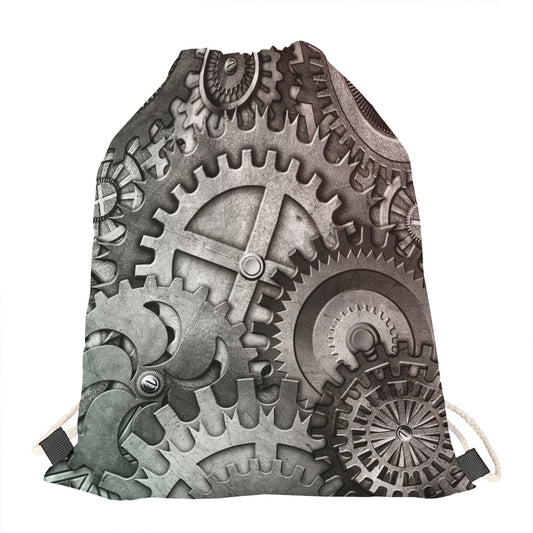 Steampunk Metal Gears Print Drawstring Bag