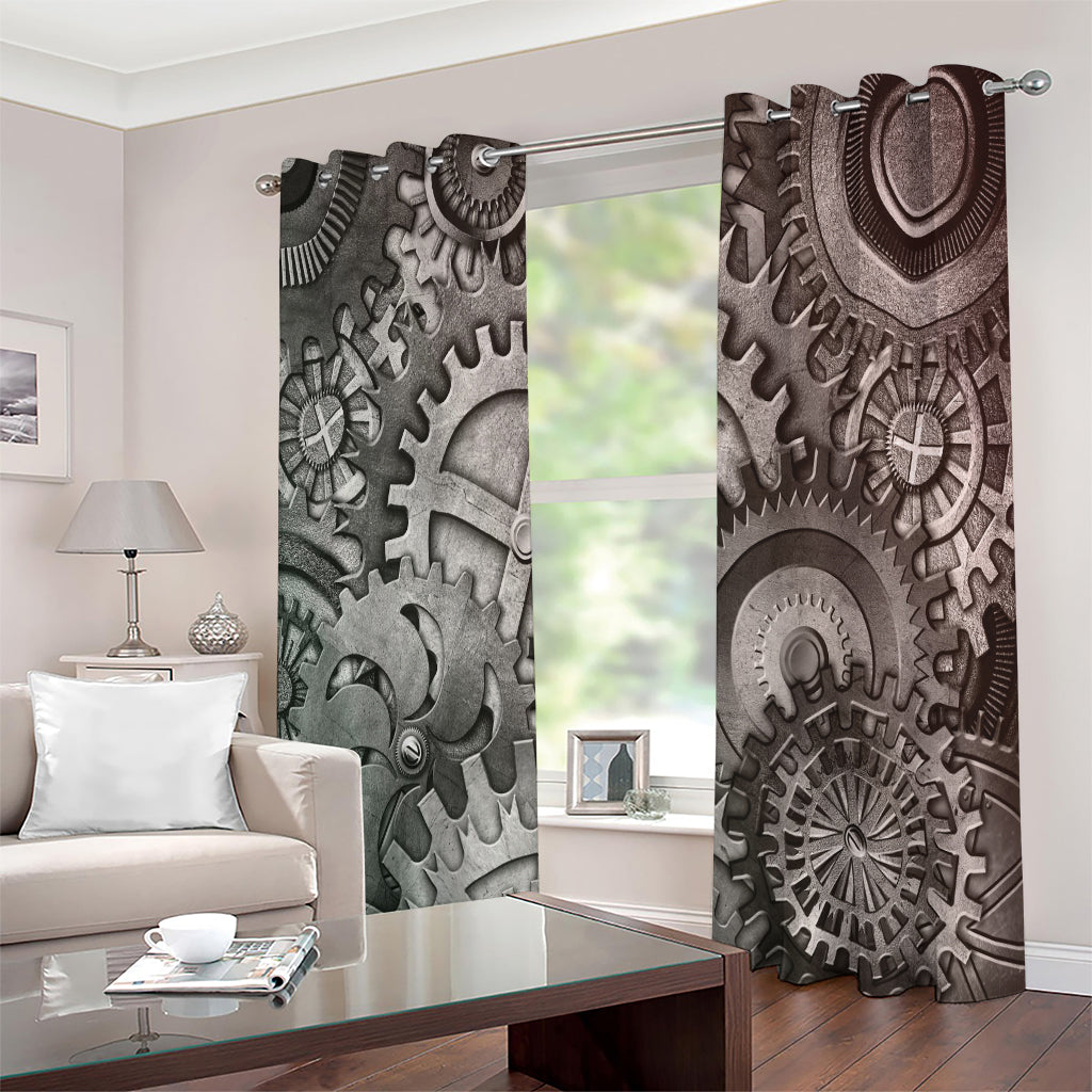 Steampunk Metal Gears Print Extra Wide Grommet Curtains