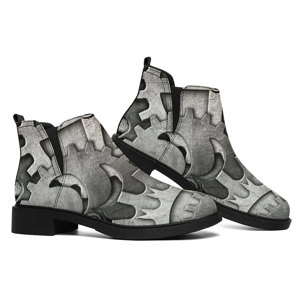 Steampunk Metal Gears Print Flat Ankle Boots