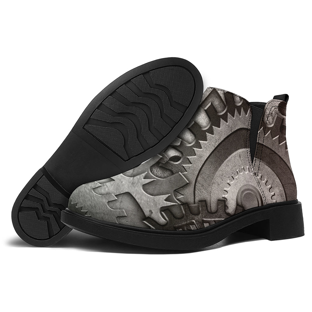 Steampunk Metal Gears Print Flat Ankle Boots