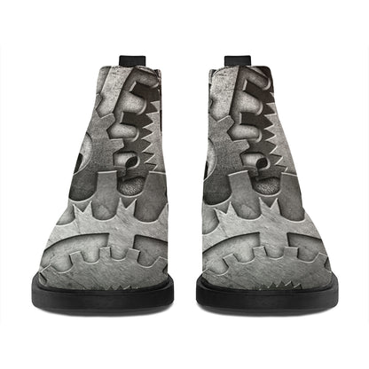 Steampunk Metal Gears Print Flat Ankle Boots