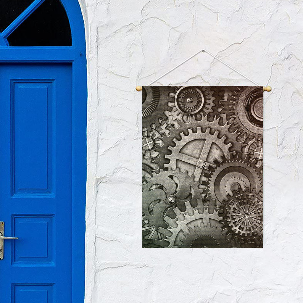 Steampunk Metal Gears Print Garden Flag