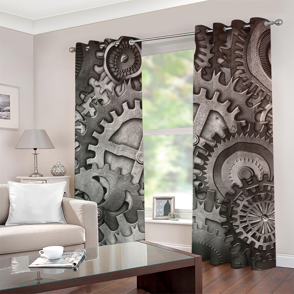 Steampunk Metal Gears Print Grommet Curtains