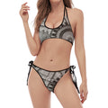 Steampunk Metal Gears Print Halter Scoop Tie Side Bikini
