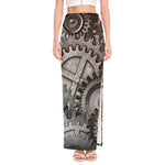 Steampunk Metal Gears Print High Slit Maxi Skirt