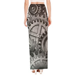 Steampunk Metal Gears Print High Slit Maxi Skirt