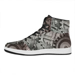 Steampunk Metal Gears Print High Top Leather Sneakers