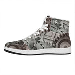 Steampunk Metal Gears Print High Top Leather Sneakers