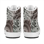 Steampunk Metal Gears Print High Top Leather Sneakers