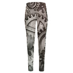 Steampunk Metal Gears Print High-Waisted Pocket Leggings