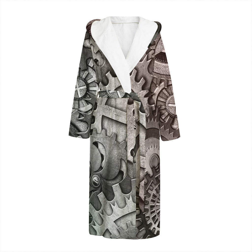 Steampunk Metal Gears Print Hooded Bathrobe