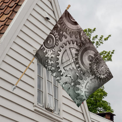 Steampunk Metal Gears Print House Flag