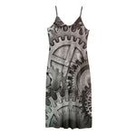 Steampunk Metal Gears Print Jersey Midi Cami Dress