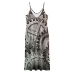 Steampunk Metal Gears Print Jersey Midi Cami Dress