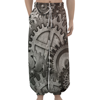 Steampunk Metal Gears Print Lantern Pants