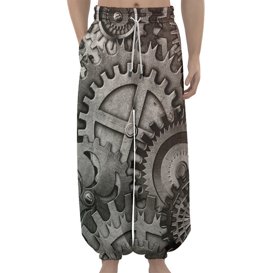 Steampunk Metal Gears Print Lantern Pants