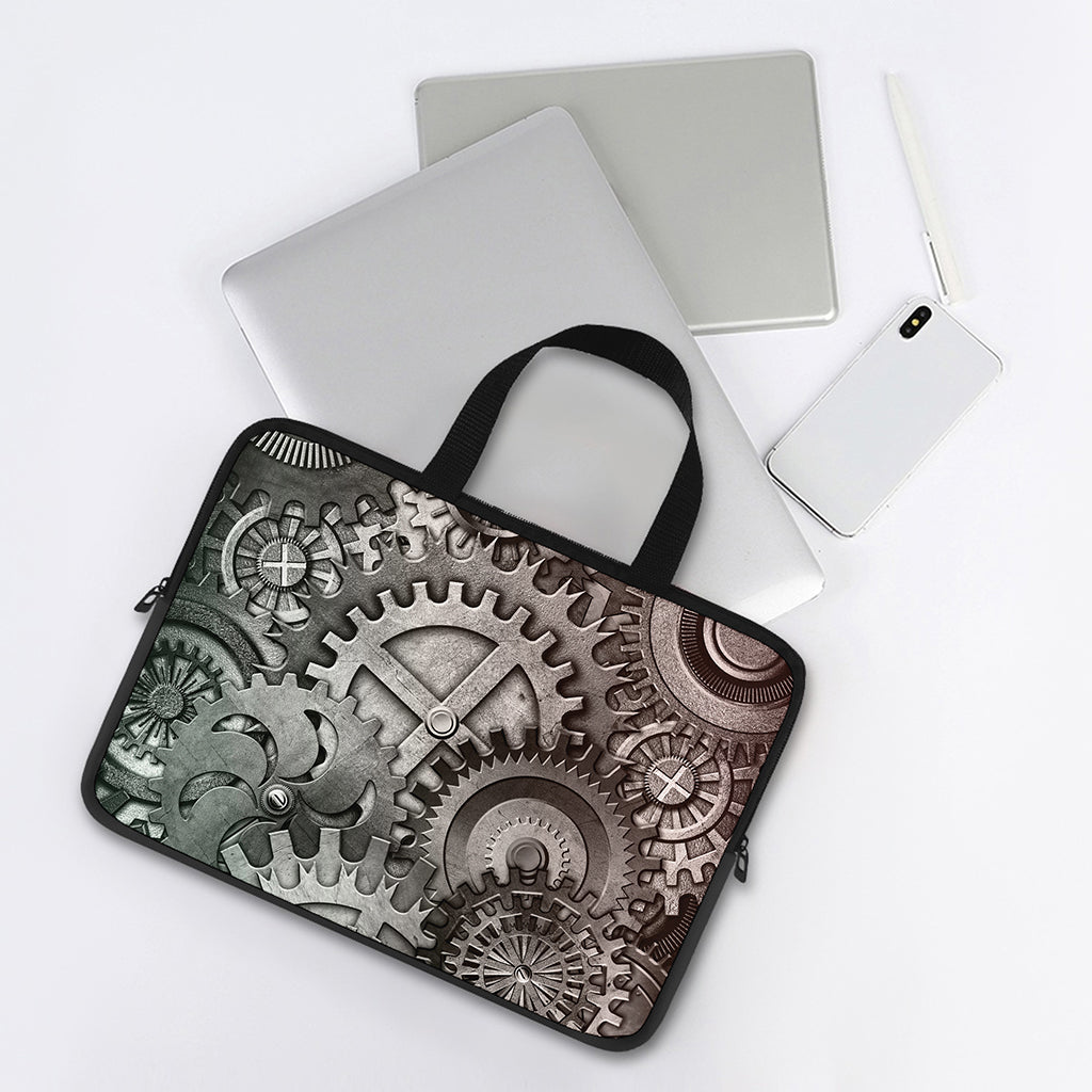 Steampunk Metal Gears Print Laptop Sleeve With Handle