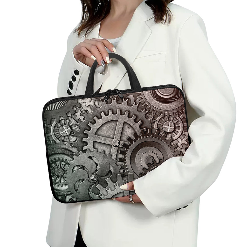 Steampunk Metal Gears Print Laptop Sleeve With Handle