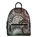 Steampunk Metal Gears Print Leather Backpack