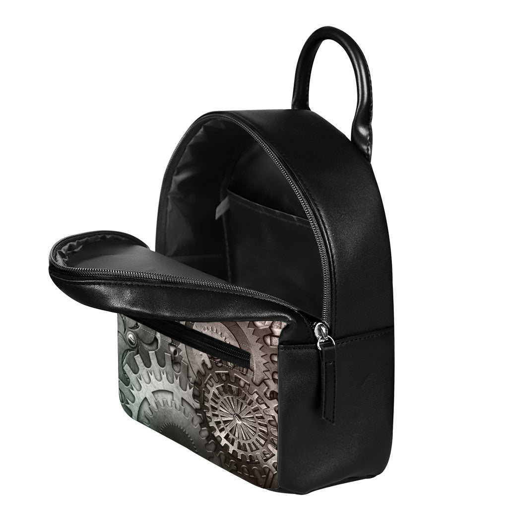 Steampunk Metal Gears Print Leather Backpack