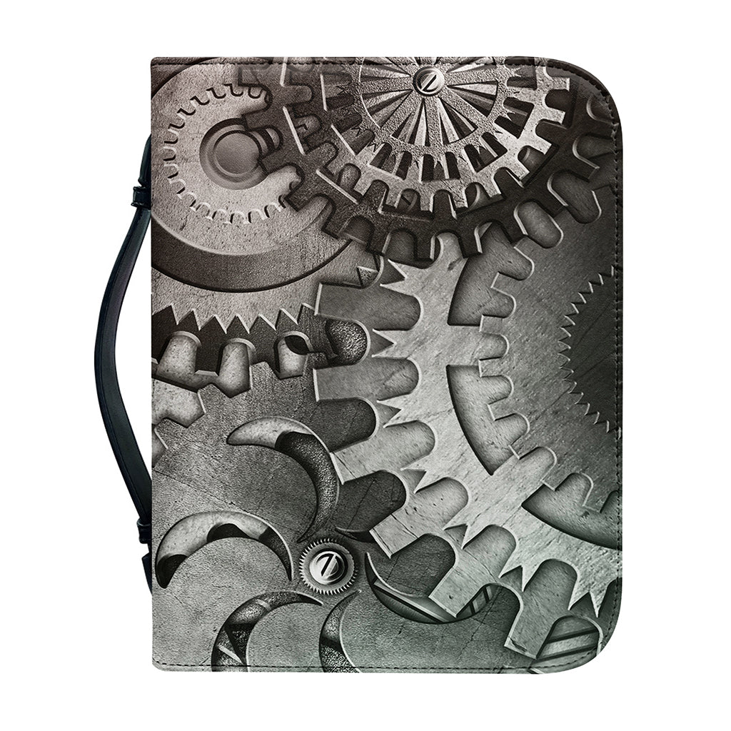Steampunk Metal Gears Print Leather Bible Cover