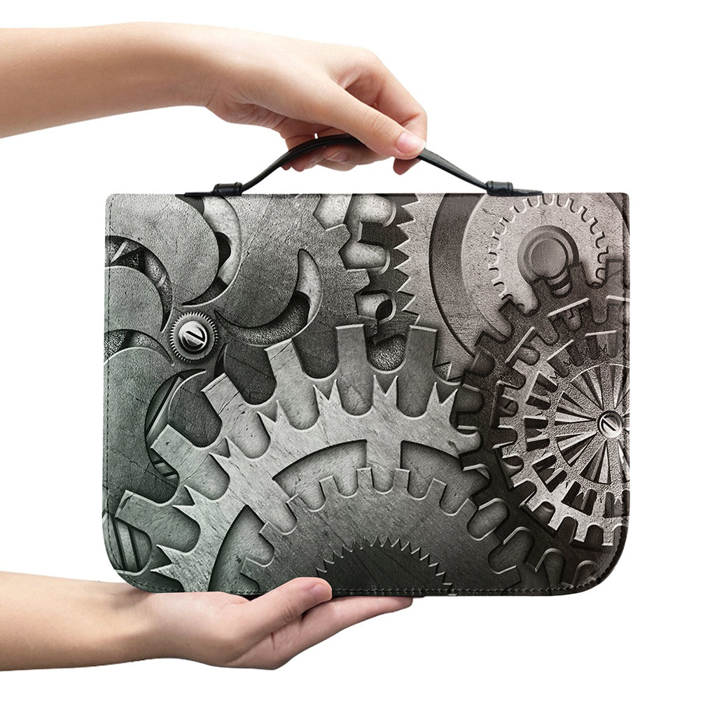 Steampunk Metal Gears Print Leather Bible Cover