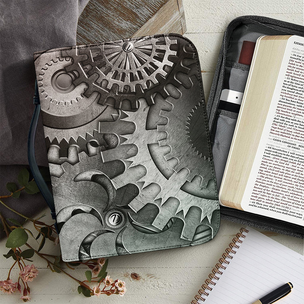 Steampunk Metal Gears Print Leather Bible Cover