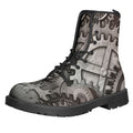 Steampunk Metal Gears Print Lace-Up Boots