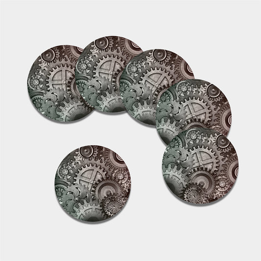 Steampunk Metal Gears Print Leather Coaster Set
