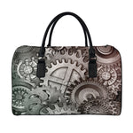 Steampunk Metal Gears Print Leather Duffle Bag