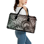 Steampunk Metal Gears Print Leather Duffle Bag