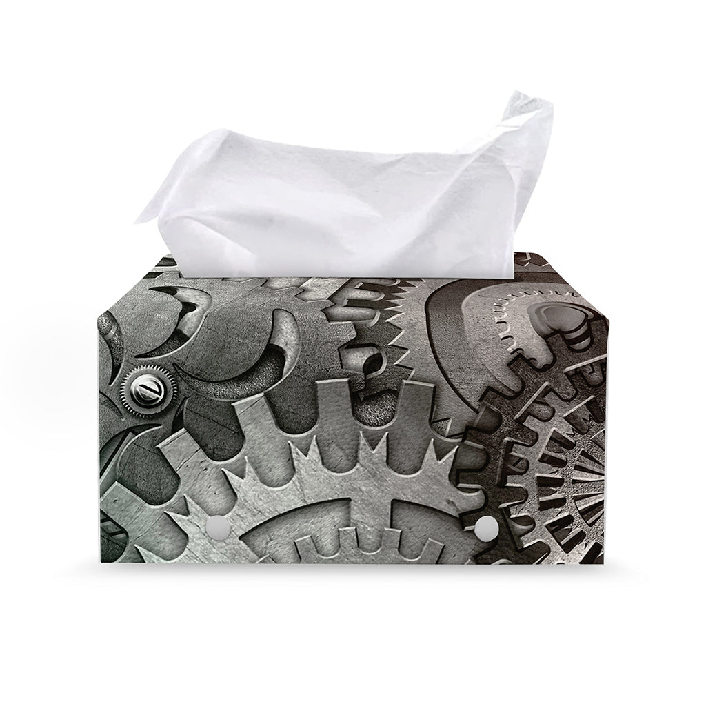Steampunk Metal Gears Print Leather Tissue Box Cover
