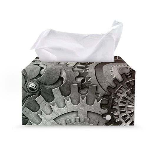 Steampunk Metal Gears Print Leather Tissue Box Cover