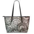 Steampunk Metal Gears Print Leather Tote Bag With Zipper