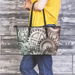 Steampunk Metal Gears Print Leather Tote Bag