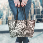Steampunk Metal Gears Print Leather Tote Bag