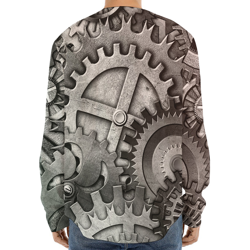 Steampunk Metal Gears Print Long Sleeve Baseball Jersey