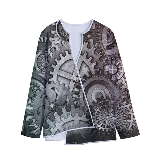 Steampunk Metal Gears Print Long Sleeve Short Coat