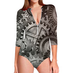 Steampunk Metal Gears Print Long Sleeve Swimsuit