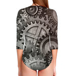 Steampunk Metal Gears Print Long Sleeve Swimsuit
