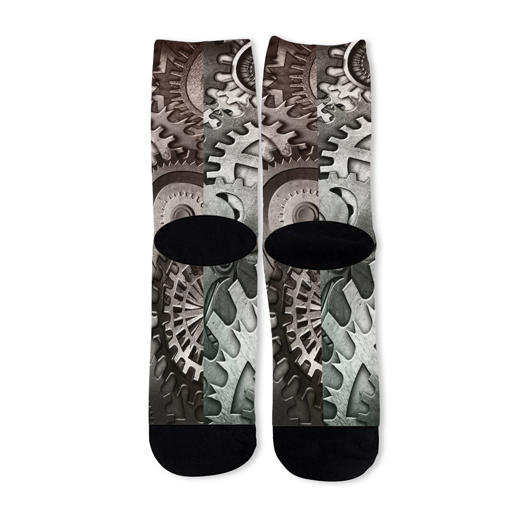 Steampunk Metal Gears Print Long Socks