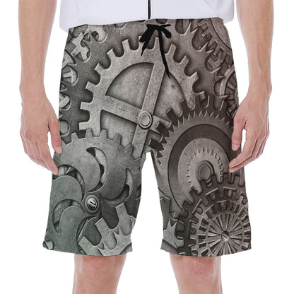 Steampunk Metal Gears Print Men's Beach Shorts