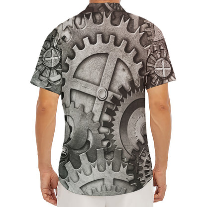 Steampunk Metal Gears Print Men's Deep V-Neck Shirt