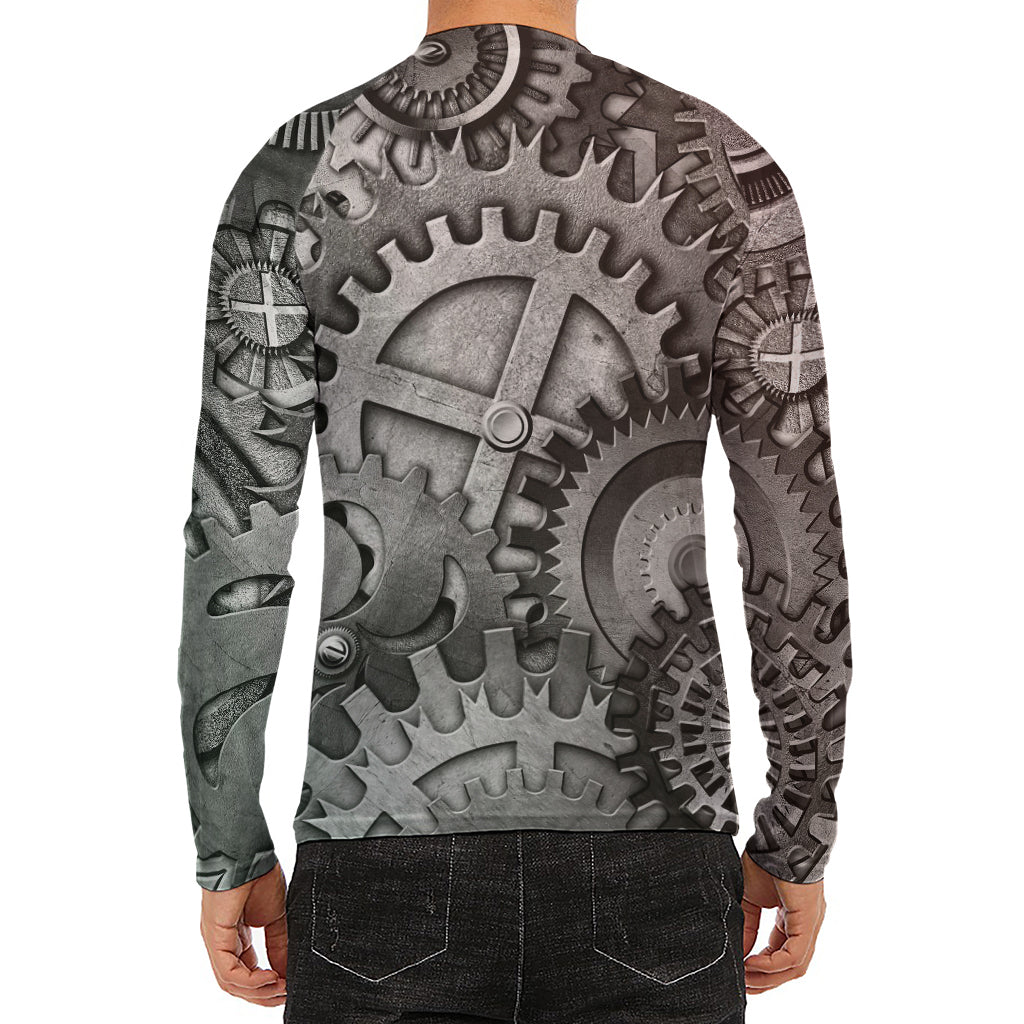 Steampunk Metal Gears Print Men's Long Sleeve Rash Guard