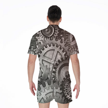 Steampunk Metal Gears Print Men's Rompers