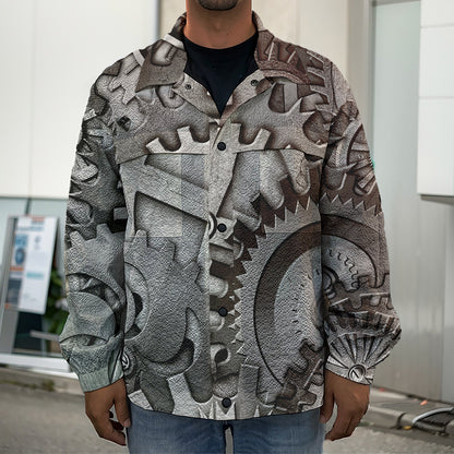 Steampunk Metal Gears Print Men's Shirt Jacket