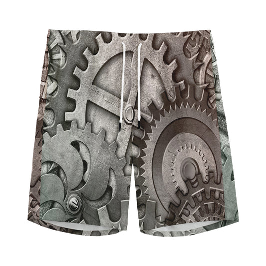 Steampunk Metal Gears Print Men's Sports Shorts