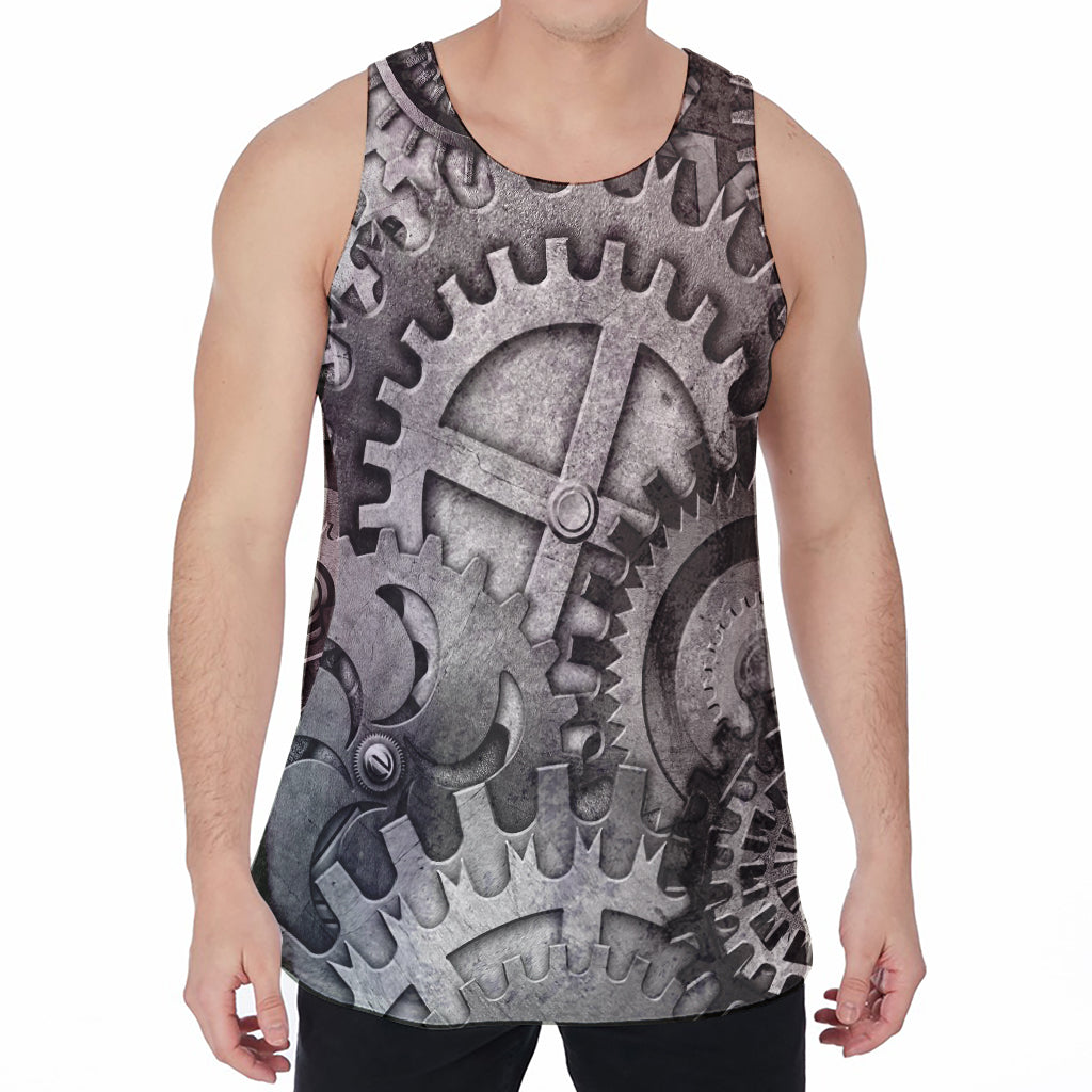 Steampunk Metal Gears Print Men's Velvet Tank Top