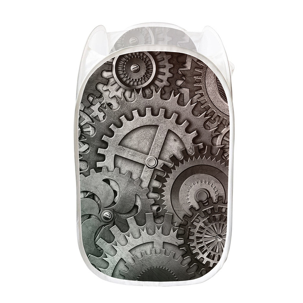 Steampunk Metal Gears Print Mesh Laundry Hamper